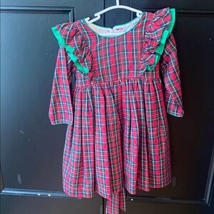 Cotton Kids Red Plaid Dress with Green Accents